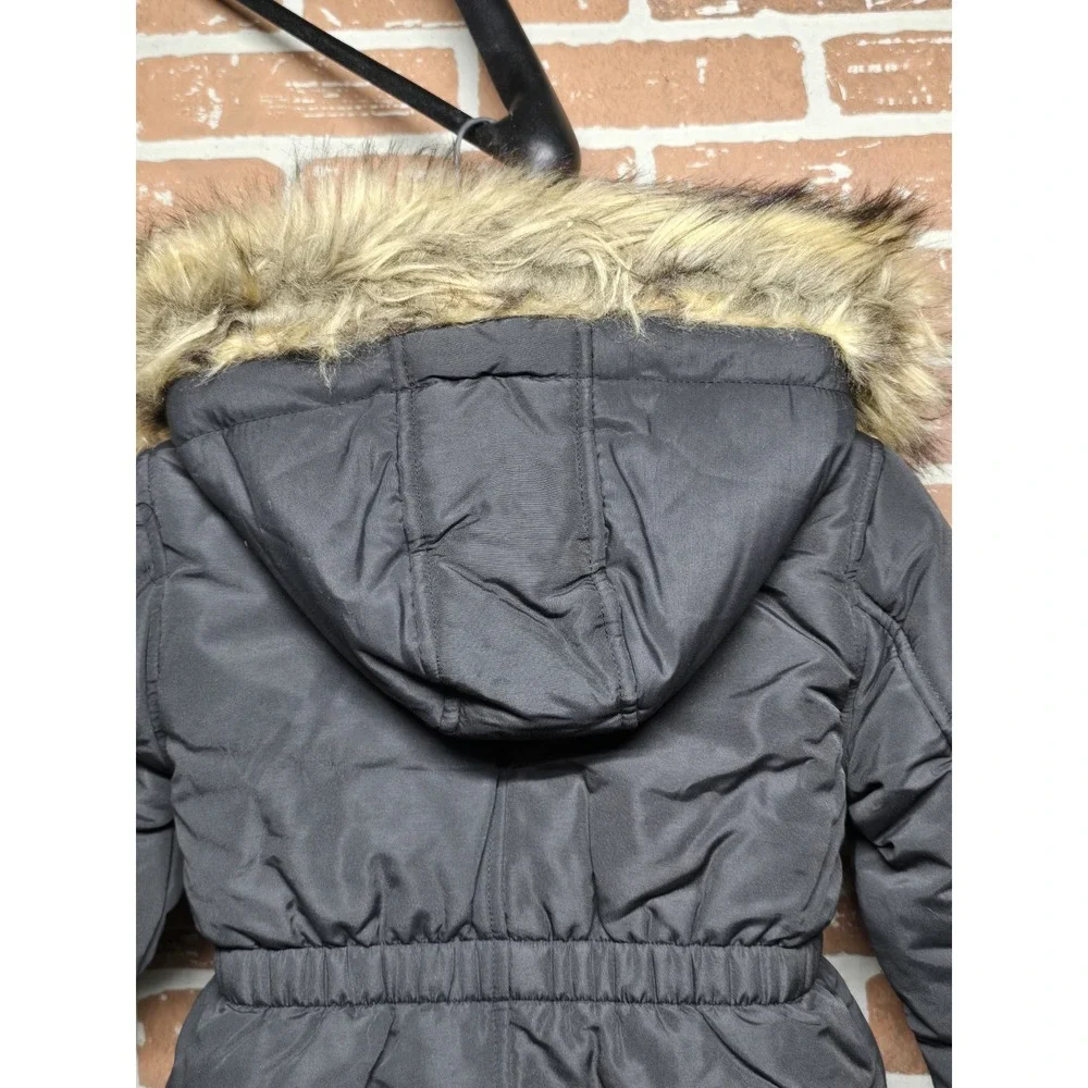 Justice Girls Puffer Jacket Faux Fur Lined With Hood Sz XS 5/6‎ Black